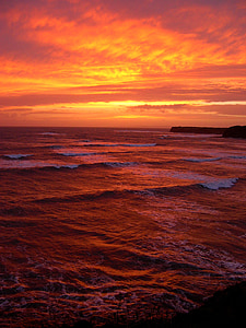 sea under red sky digital wallpaper thumbnail