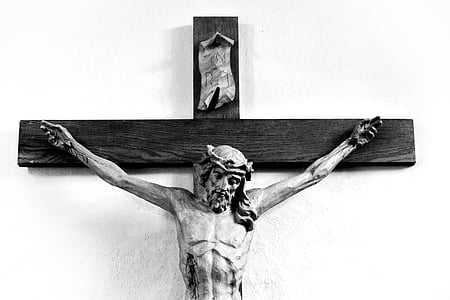 grayscale photo of crucifix thumbnail