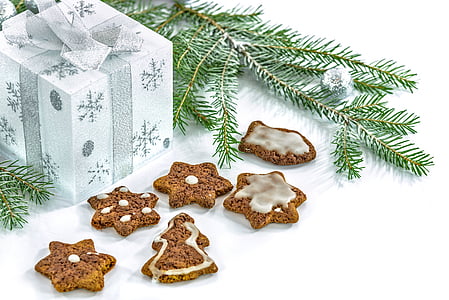 five assorted-shape baked cookies near white gift box thumbnail