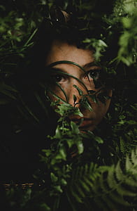 woman hiding on green leafed plant thumbnail