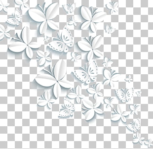 Butterfly Paper , 3d three-dimensional flower, white butterflies illustration PNG clipart