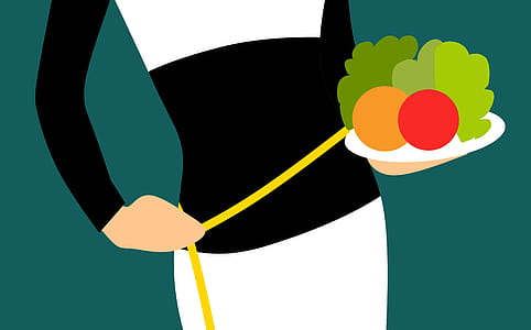 Illustration of woman dieting by eating salad. thumbnail