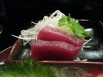 sliced fish meat and green vegetable thumbnail
