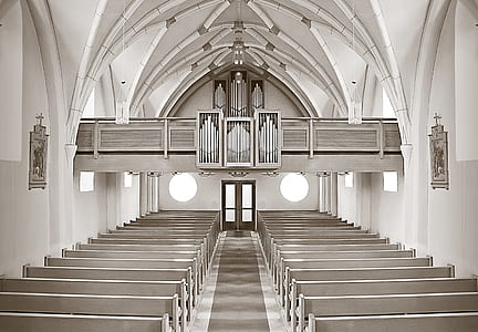grayscale photo of church hallway thumbnail