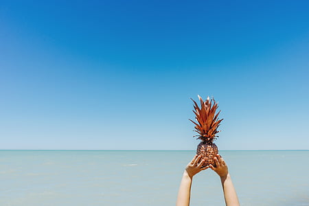 person holding a pineapple on beach thumbnail