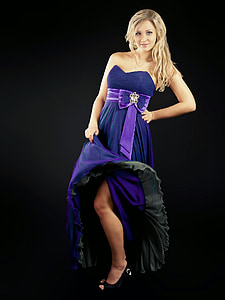 woman in blue sweetheart neckline strapless dress thumbnail