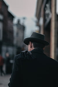man in black suit wearing fedora hat thumbnail