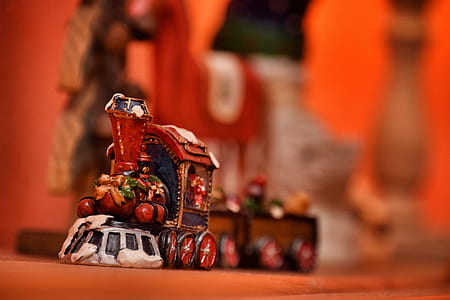 shallow focus of red and white train toy thumbnail