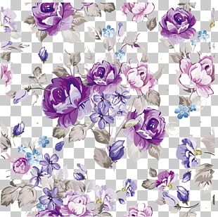 Flower Floral design Paper Pattern, Purple watercolor flowers material, purple, blue, and gray floral poster PNG clipart