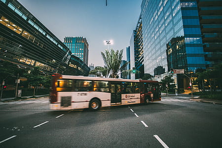 White Bus on Road Near in High Rise Building during Daytime thumbnail