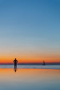 The man is looking at the sunset by the sea thumbnail