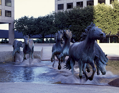 photo of gray concrete horses near green leafed trees at daytime thumbnail