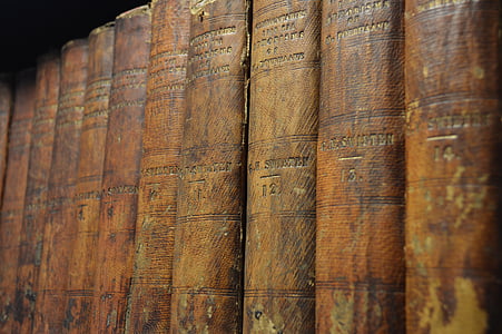 close up photography of brown hardbound books thumbnail