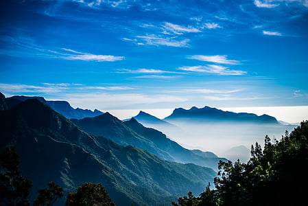 fault-block mountain surrounds with clouds at daytime thumbnail