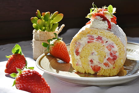 cake served in plate with strawberry thumbnail