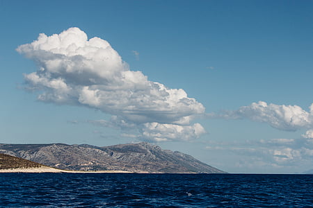 white clouds over mountain and body of water during daytime thumbnail