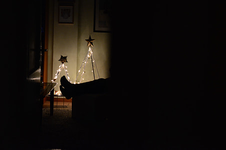 photo of two christmas tree with 5-pointed star finial and string lights thumbnail