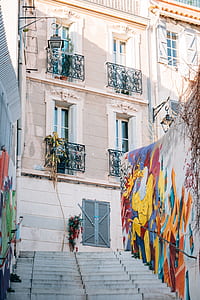 gray concrete stairs with gray graffiti thumbnail