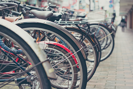 Bicycles on the street in Fukuoka, Japan thumbnail