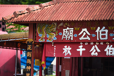 red and white signage with dragon on building thumbnail