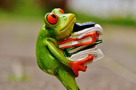 green frog carrying book figurine thumbnail