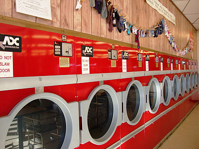 closed red clothes washer and dryers thumbnail
