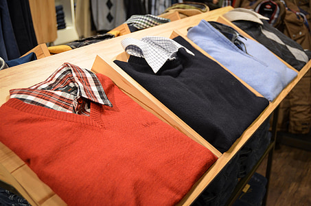 four blue, black, red, and gray polo shirts thumbnail