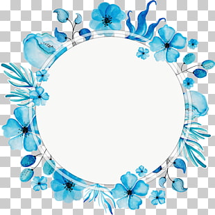 Flower, Watercolor blue wreath title box, blue flower photo frame PNG clipart
