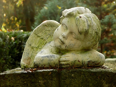 cherub statue near green plant photo thumbnail