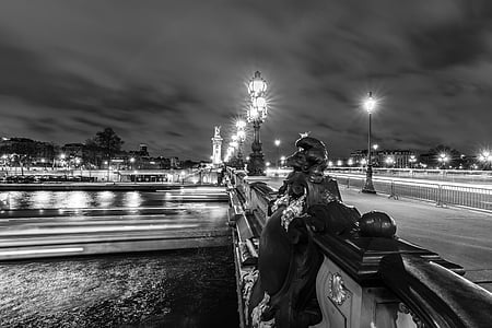 grayscale photo of bridge with light post thumbnail