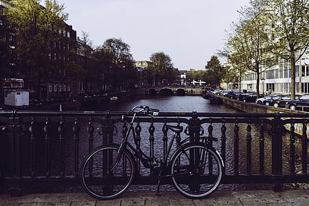 bicycle near bridge fence during daytime thumbnail