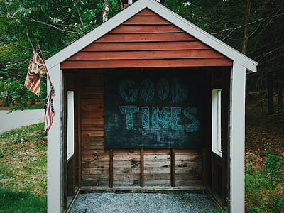 red and white wooden shed thumbnail