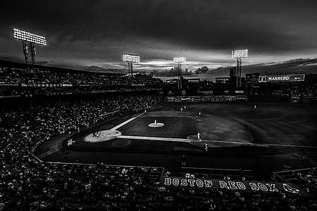grayscale photography of baseball stadium thumbnail