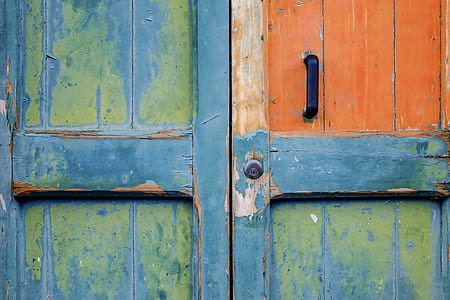blue, green, and orange wooden door thumbnail