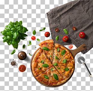 Pizza Chili con carne Food Pasta Ingredient, Pizza next to the tablecloth, slice pizza beside basil PNG clipart