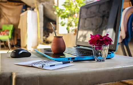 White Notebook Beside Blue Laptop Computer thumbnail