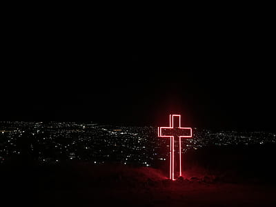 LED lighted cross facing on city thumbnail