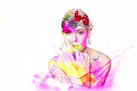 topless female with yellow and pink water color artwork illustration thumbnail