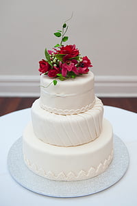 3-tier cake with pink petaled flowers on top thumbnail
