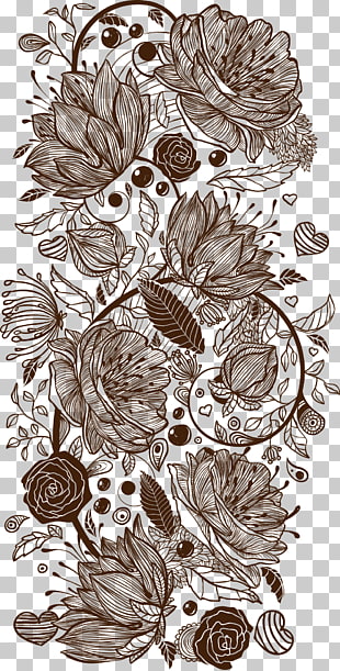 Euclidean Adobe Illustrator, Retro pattern hand-drawn line, gray and black floral artwork PNG clipart