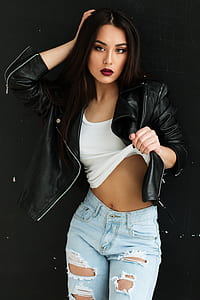 woman in black leather jacket thumbnail