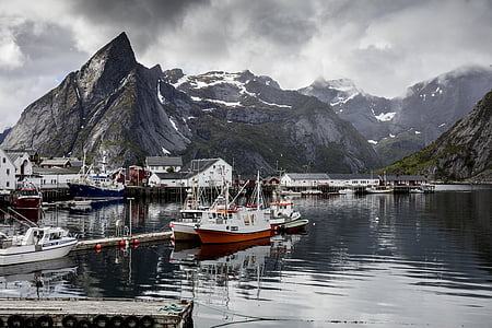 selective color photography of boat near dock painting thumbnail