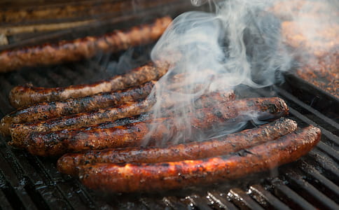grilled sausages on gray grill thumbnail