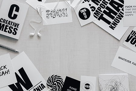 Top view of black and white typography sentences thumbnail