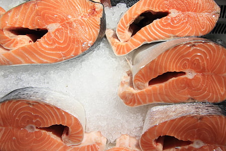 sliced raw salmon fish meat on ice thumbnail