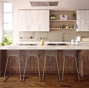 four gray bar stools beside kitchen table thumbnail