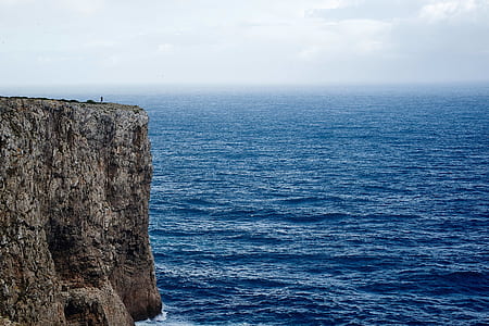person on cliff near blue sea thumbnail