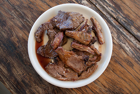 cooked beef steak in white plate thumbnail