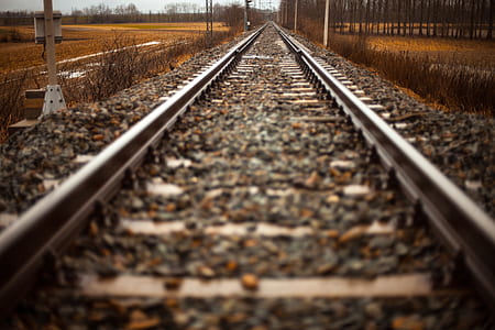 black metal train rails at daytime thumbnail