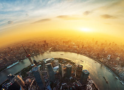 aerial view of city building during sunset thumbnail